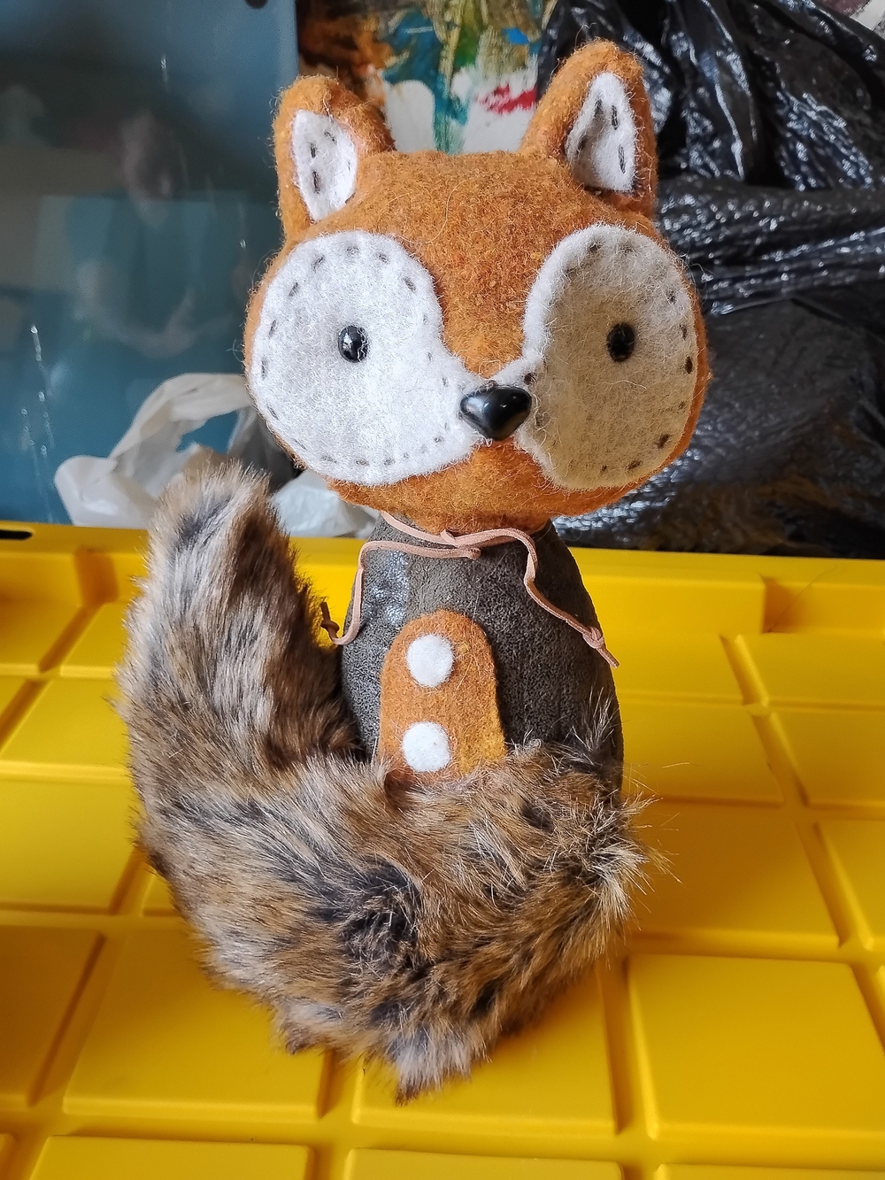 Fox Orange Felt Fox Figurine with Faux Fur Tail